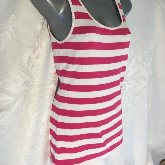 Old Navy Womens Hot Pink White Stripe Scoop-Neck Sleeveless Tank Top Size S - Picture 6 of 11